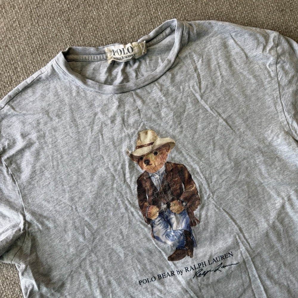 Polo Ralph Lauren Cowboy  Bear Gray Denim & Supply T-Shirt Size Men's M